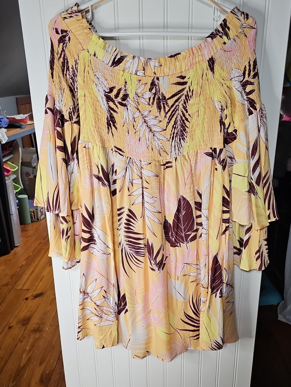 Women's Yellow Tropical Off-Shoulder Blouse